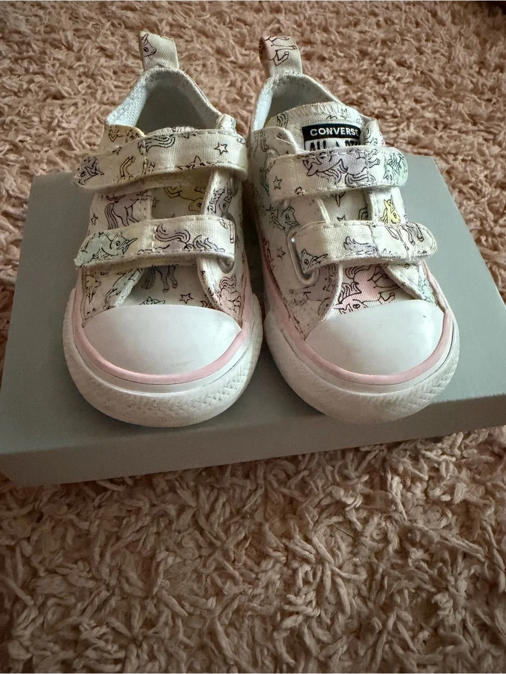 Converse Kids Cream Canvas Sneakers with Pink Trim and Unicorn Print